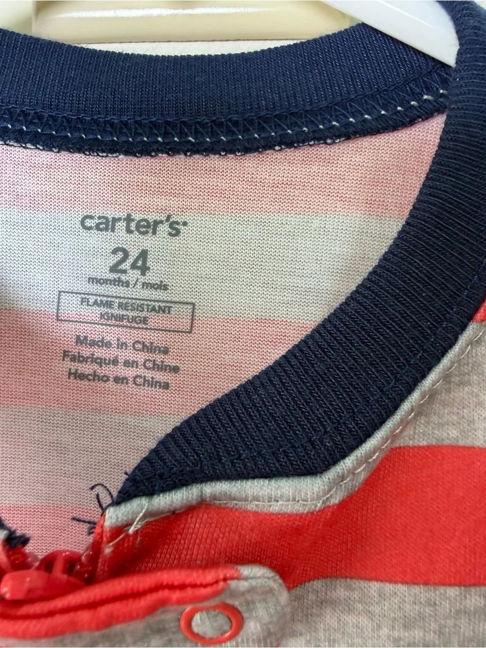 Carter's Red & Gray Striped Footed One-Piece with Navy Trim